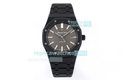 Swiss Audemars Piguet Royal Oak Grey Tapisserie Dial Replica Black Venom Watch